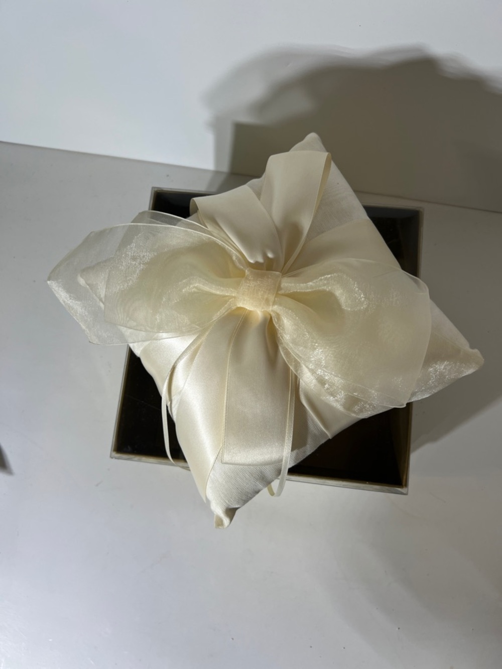 Beverly Clark ring bearer pillow Elegant  Ivory Satin Accent Bow Pillow